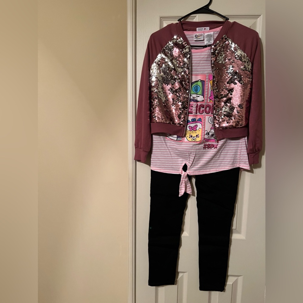 3 piece set Shopkins tee SO jeans beautees jacket girls